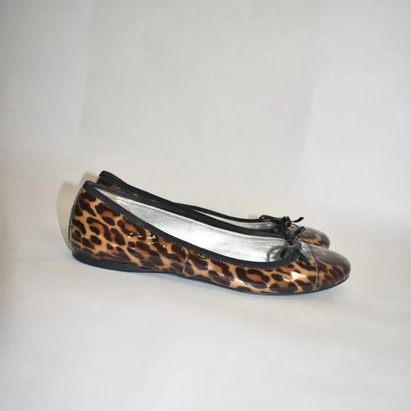 $650 PRADA LEOPARD LOGO Patent Cap-Toe Bow Ballerina Flat BALLET SHOES  36 (D20)