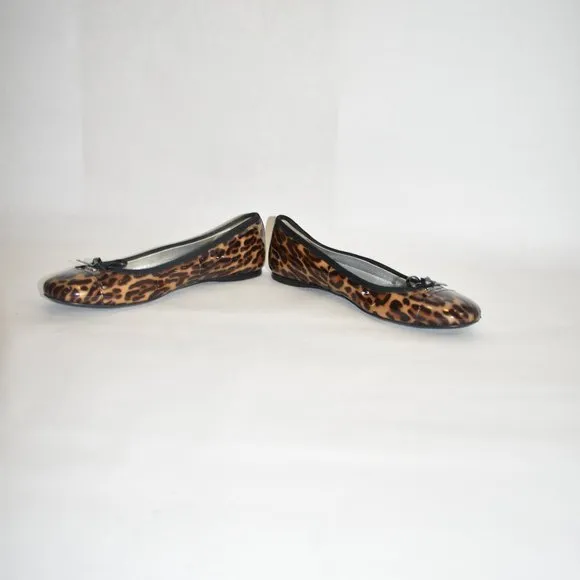 $650 PRADA LEOPARD LOGO Patent Cap-Toe Bow Ballerina Flat BALLET SHOES  36 (D20)