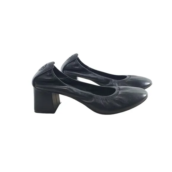8.5 Tory Burch 55 MM Eddie Pump Chunky Block Heel Ballet Perfect Black Soft