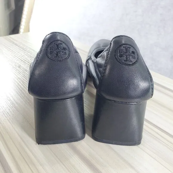 8.5 Tory Burch 55 MM Eddie Pump Chunky Block Heel Ballet Perfect Black Soft
