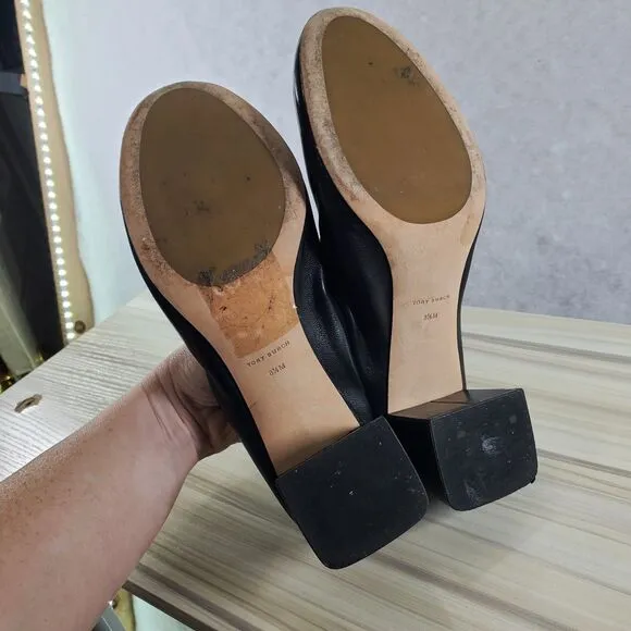 8.5 Tory Burch 55 MM Eddie Pump Chunky Block Heel Ballet Perfect Black Soft