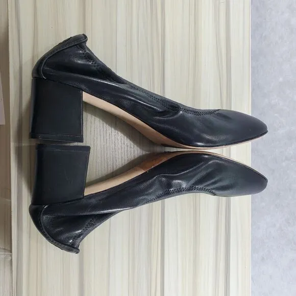 8.5 Tory Burch 55 MM Eddie Pump Chunky Block Heel Ballet Perfect Black Soft