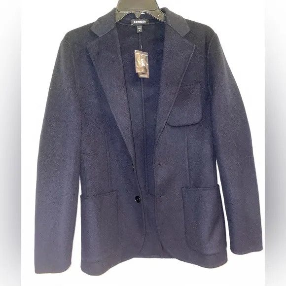 89. Express Slim Solid Blue Wool-Blend Hand Finished Blazer