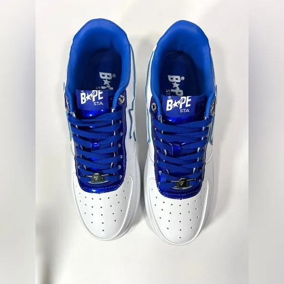 A Bathing Ape Bape Sta Patent Leather White Blue Shoes Size: 9.5 M
