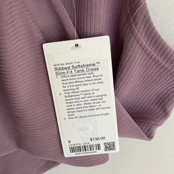 (A12) Ribbed Softstreme Slim-Fit Tank Dress, Size 8, Color Lavender Lux, NWT