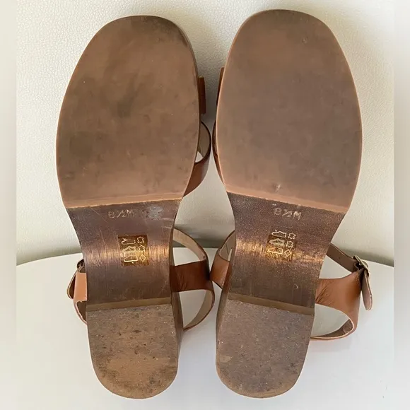 ABLE Shoes Women’s Mika Clog Retro Brown Cognac Leather Sandals Size 8.5