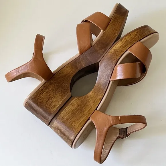 ABLE Shoes Women’s Mika Clog Retro Brown Cognac Leather Sandals Size 8.5