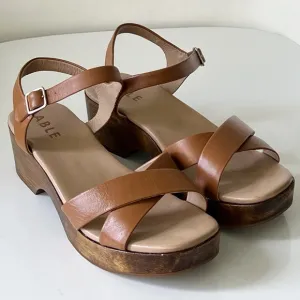 ABLE Shoes Women’s Mika Clog Retro Brown Cognac Leather Sandals Size 8.5
