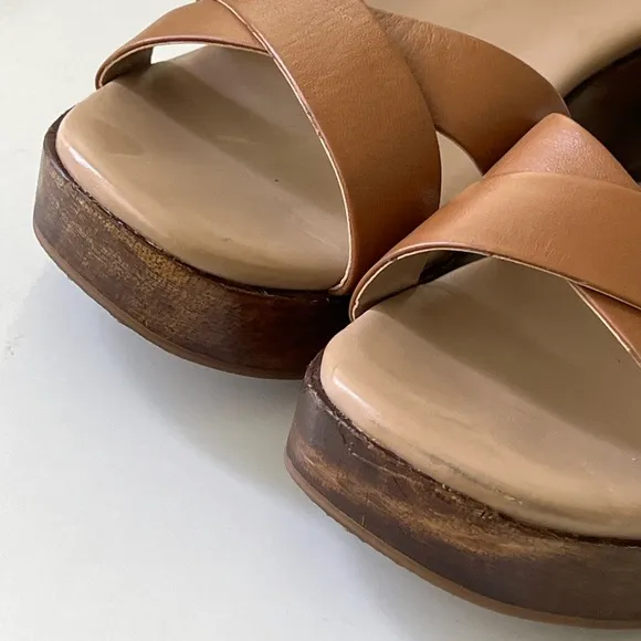 ABLE Shoes Women’s Mika Clog Retro Brown Cognac Leather Sandals Size 8.5