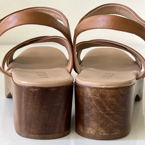 ABLE Shoes Women’s Mika Clog Retro Brown Cognac Leather Sandals Size 8.5