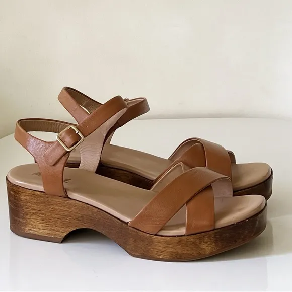 ABLE Shoes Women’s Mika Clog Retro Brown Cognac Leather Sandals Size 8.5