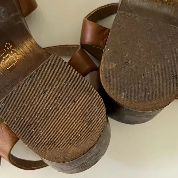 ABLE Shoes Women’s Mika Clog Retro Brown Cognac Leather Sandals Size 8.5