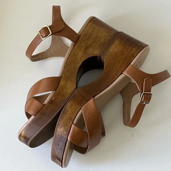 ABLE Shoes Women’s Mika Clog Retro Brown Cognac Leather Sandals Size 8.5