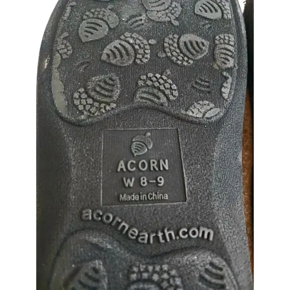 Acorn Bootie Slippers Tan Wool Faux Fur Lined Hard Rubber Sole Ladies 9