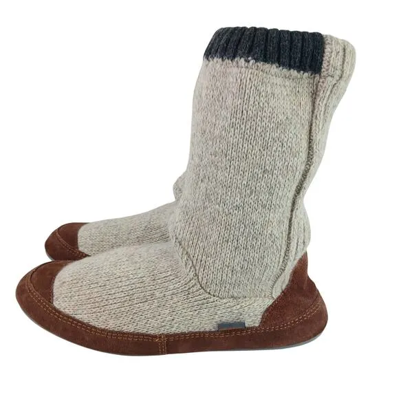 Acorn Men's SZ 9/10 Sweater &amp; Suede Slippers Grey Ragg Wool Indoor/Outdoor