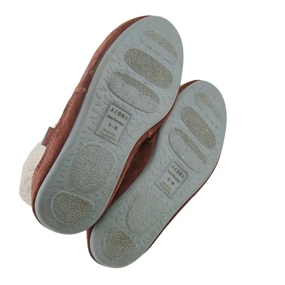 Acorn Men's SZ 9/10 Sweater &amp; Suede Slippers Grey Ragg Wool Indoor/Outdoor