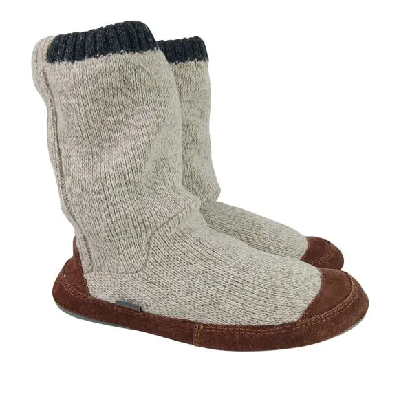 Acorn Men's SZ 9/10 Sweater &amp; Suede Slippers Grey Ragg Wool Indoor/Outdoor