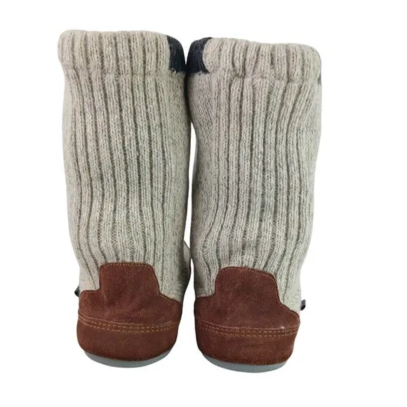 Acorn Men's SZ 9/10 Sweater &amp; Suede Slippers Grey Ragg Wool Indoor/Outdoor