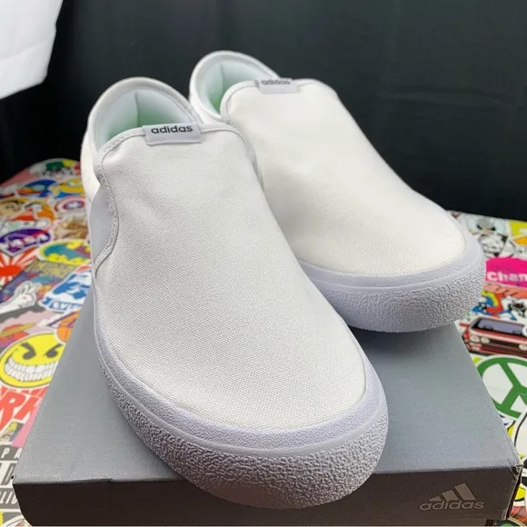 Adidas All White Vulc Raid3r Slip Ons Men's Various Sizes