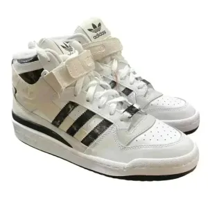 Adidas Basketball Shoe Women 10 White Black Marble Forum Mid Lace Up Sneaker NEW