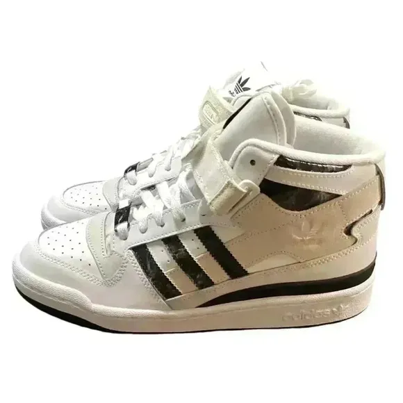 Adidas Basketball Shoe Women 10 White Black Marble Forum Mid Lace Up Sneaker NEW
