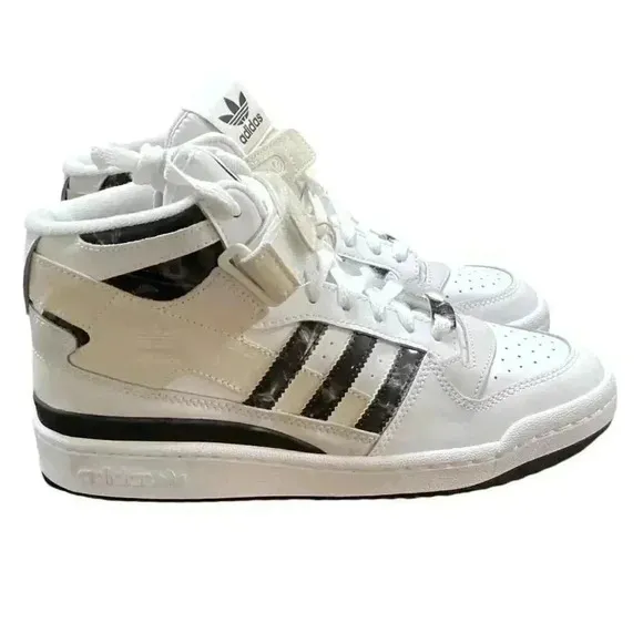 Adidas Basketball Shoes Women 9 White Black Marble Forum Mid Lace Up Sneaker NEW
