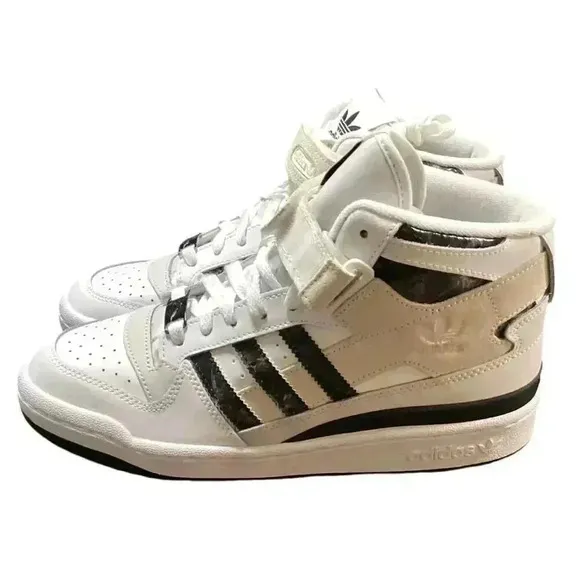 Adidas Basketball Shoes Women 9 White Black Marble Forum Mid Lace Up Sneaker NEW