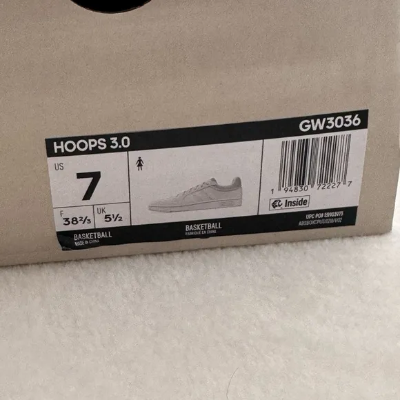 Adidas Hoops 3.0 White Sneakers in Size 7 New In Box