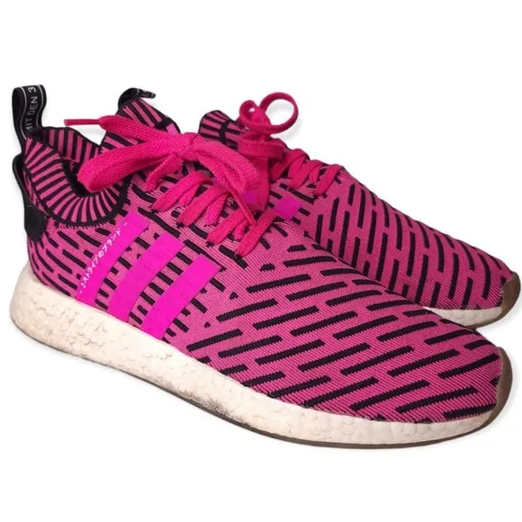 Adidas NMD R2 Primeknit Running Shoes Japanese Shock Pink BY9697 Mens Size 12