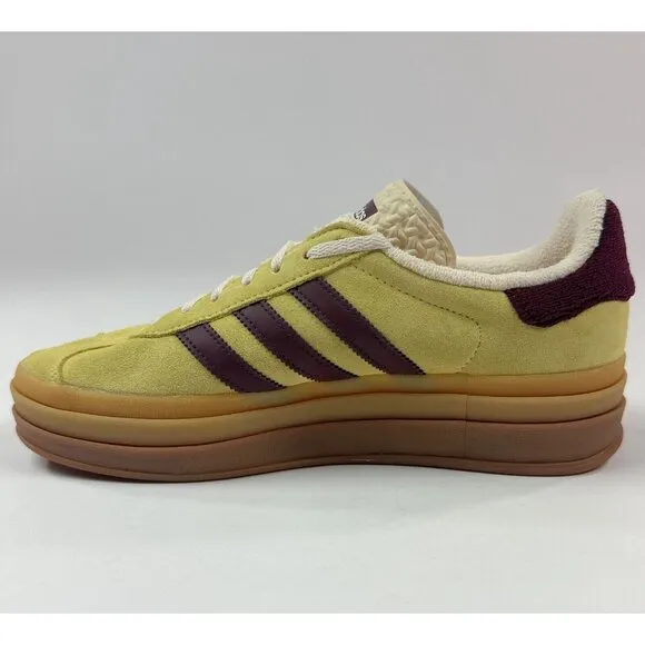 adidas Originals Gazelle Bold Womens 9 Yellow Platform Shoes Low Suede IF5937
