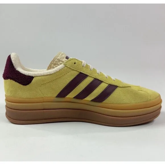 adidas Originals Gazelle Bold Womens 9 Yellow Platform Shoes Low Suede IF5937