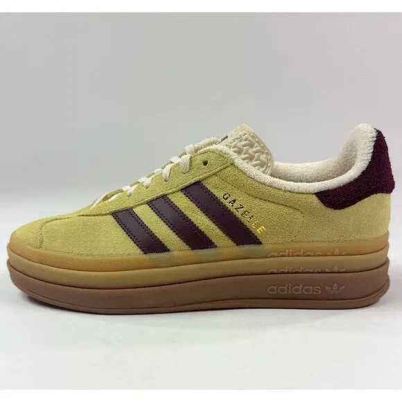 adidas Originals Gazelle Bold Womens 9 Yellow Platform Shoes Low Suede IF5937