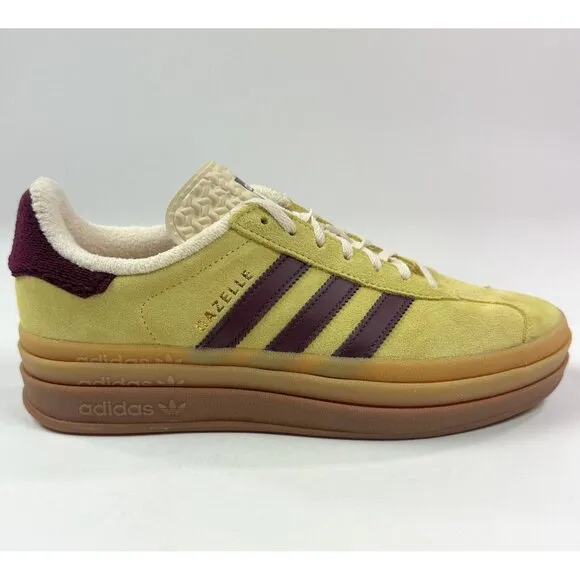 adidas Originals Gazelle Bold Womens 9 Yellow Platform Shoes Low Suede IF5937