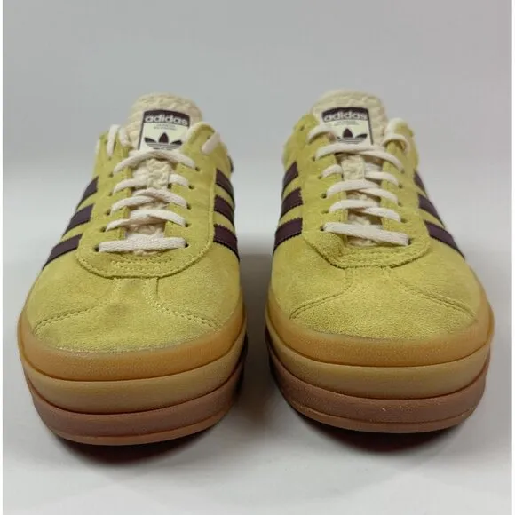 adidas Originals Gazelle Bold Womens 9 Yellow Platform Shoes Low Suede IF5937