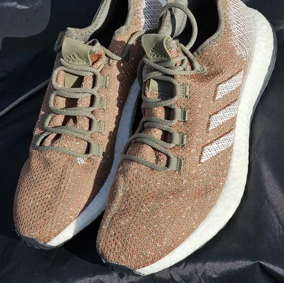 Adidas PureBoost Running Shoes Raw Khaki White Orange B37786 Mens Size 10.5 New