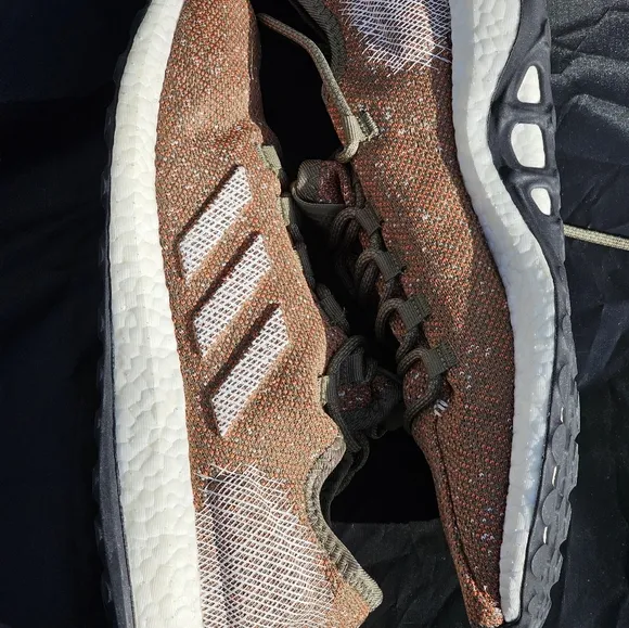 Adidas PureBoost Running Shoes Raw Khaki White Orange B37786 Mens Size 10.5 New