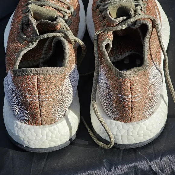 Adidas PureBoost Running Shoes Raw Khaki White Orange B37786 Mens Size 10.5 New