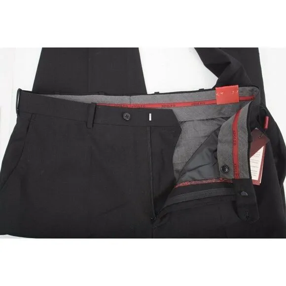 Adolfo Mens Dress Pants Black Size 38W 32L Stretch Slim Fit Tapered Leg NWT