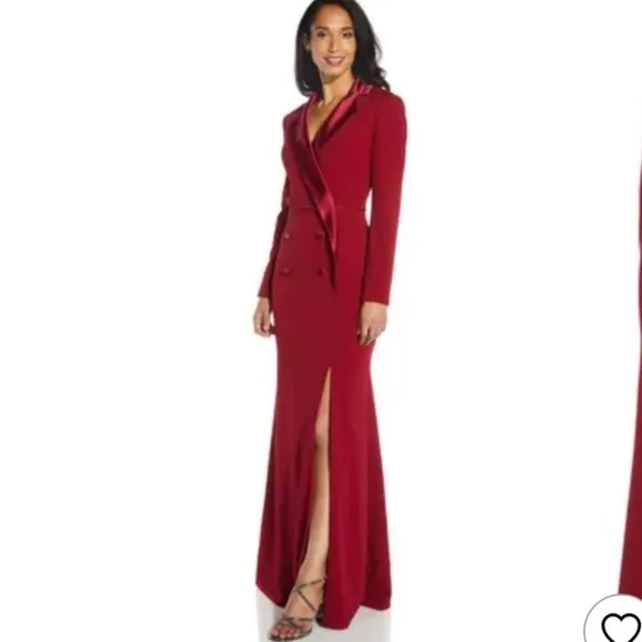Adrianna Papell Red Crepe Tuxedo Gown