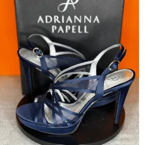 Adrianna Pappell Adri Navy Satin Platfrom Heel Size 6.5 M EU 36.5 With Box