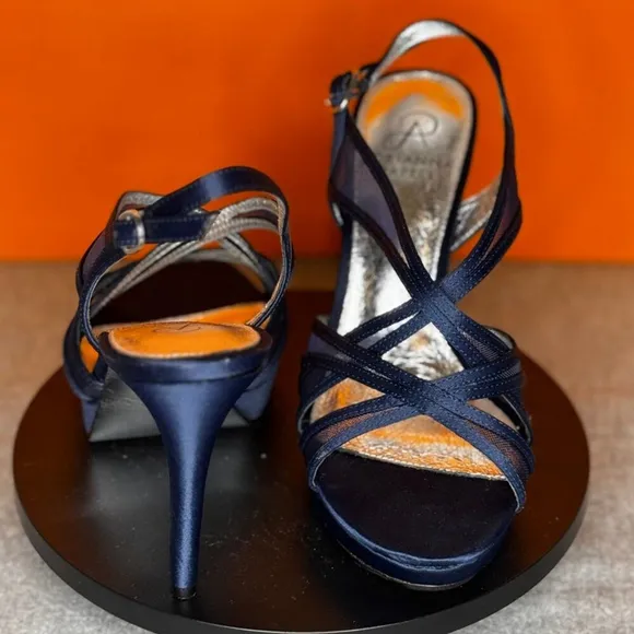 Adrianna Pappell Adri Navy Satin Platfrom Heel Size 6.5 M EU 36.5 With Box
