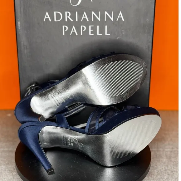 Adrianna Pappell Adri Navy Satin Platfrom Heel Size 6.5 M EU 36.5 With Box