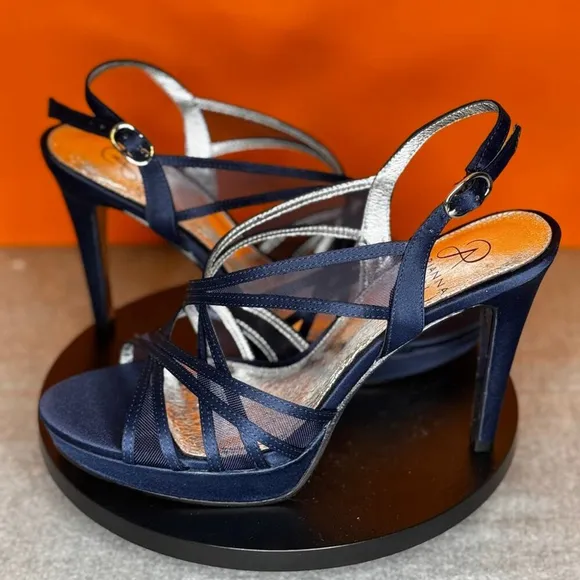 Adrianna Pappell Adri Navy Satin Platfrom Heel Size 6.5 M EU 36.5 With Box