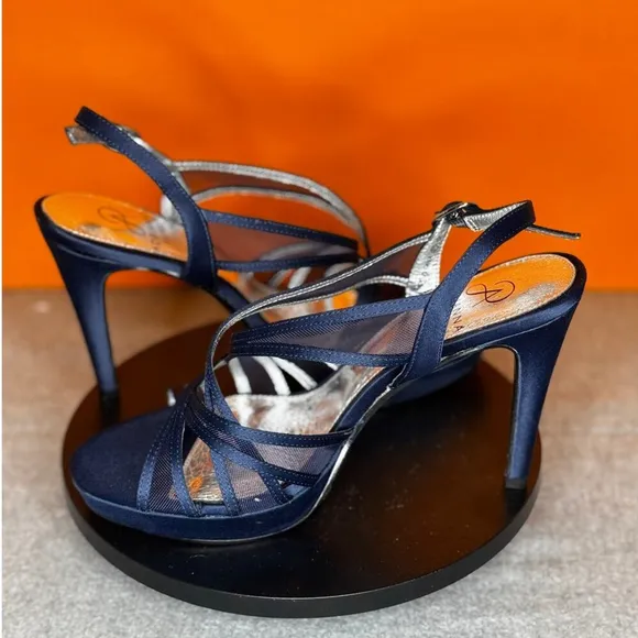 Adrianna Pappell Adri Navy Satin Platfrom Heel Size 6.5 M EU 36.5 With Box