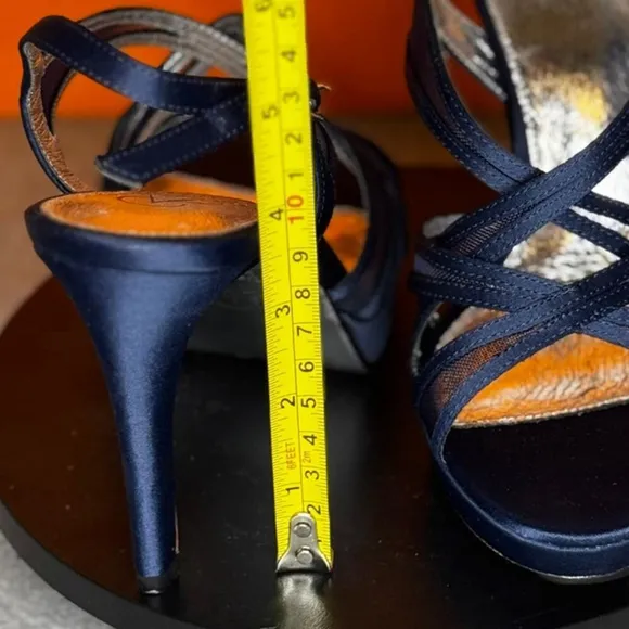 Adrianna Pappell Adri Navy Satin Platfrom Heel Size 6.5 M EU 36.5 With Box