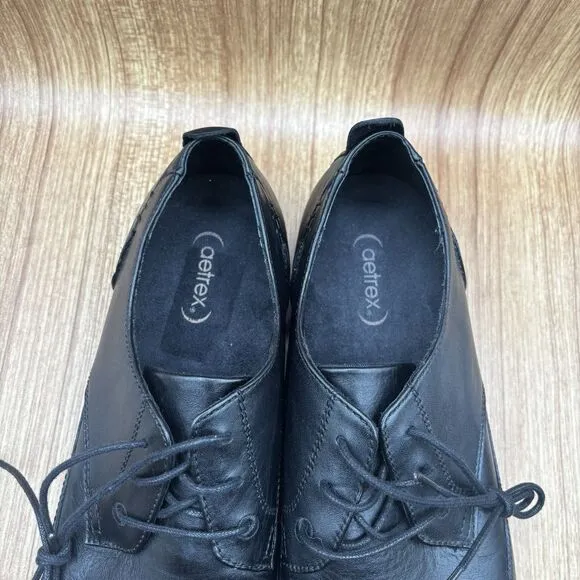 Aetrex Dale Classic Black Leather Men's Size 12 M Lace Up Slip Resistant Shoes