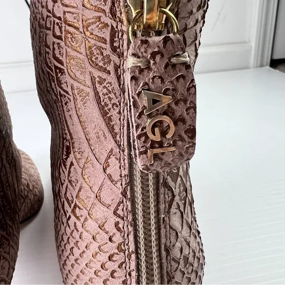 AGL Ankle Boots womens 6/36 Crocodile Texture Boots In Pink Block Heel Zipper