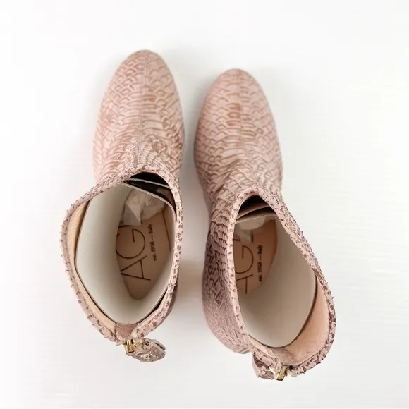 AGL Ankle Boots womens 6/36 Crocodile Texture Boots In Pink Block Heel Zipper