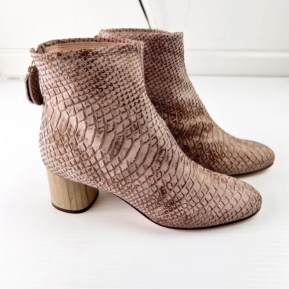 AGL Ankle Boots womens 6/36 Crocodile Texture Boots In Pink Block Heel Zipper
