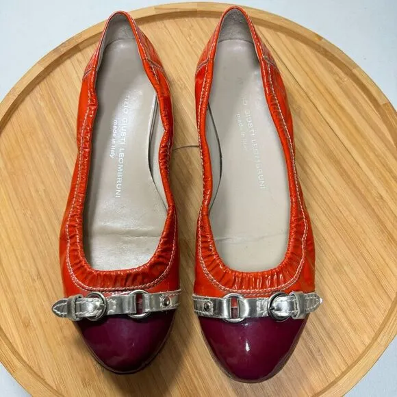 AGL Attilio Giusti Leombruni Ballet Flats 37 Italian Maroon Patent Leather Italy